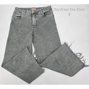 KUT from the Kloth Meg Fab Ab Wide Leg Jeans Size 2 Soft Grey Raw Hem High Rise